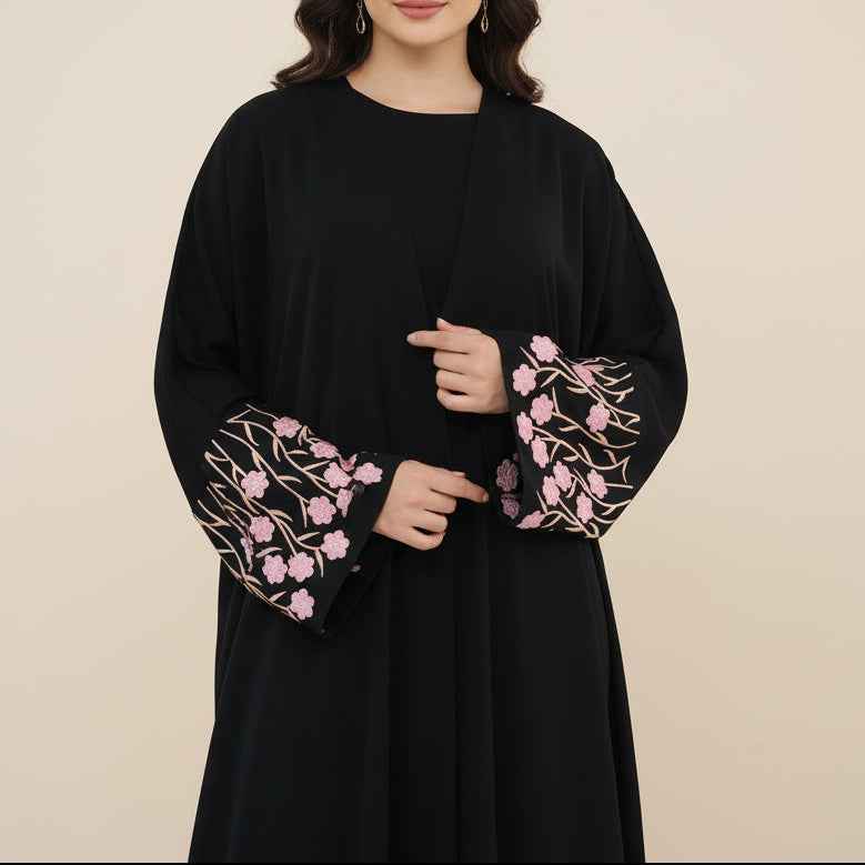 Yalina Floral Embroidered Nida Abaya & Hijab Set