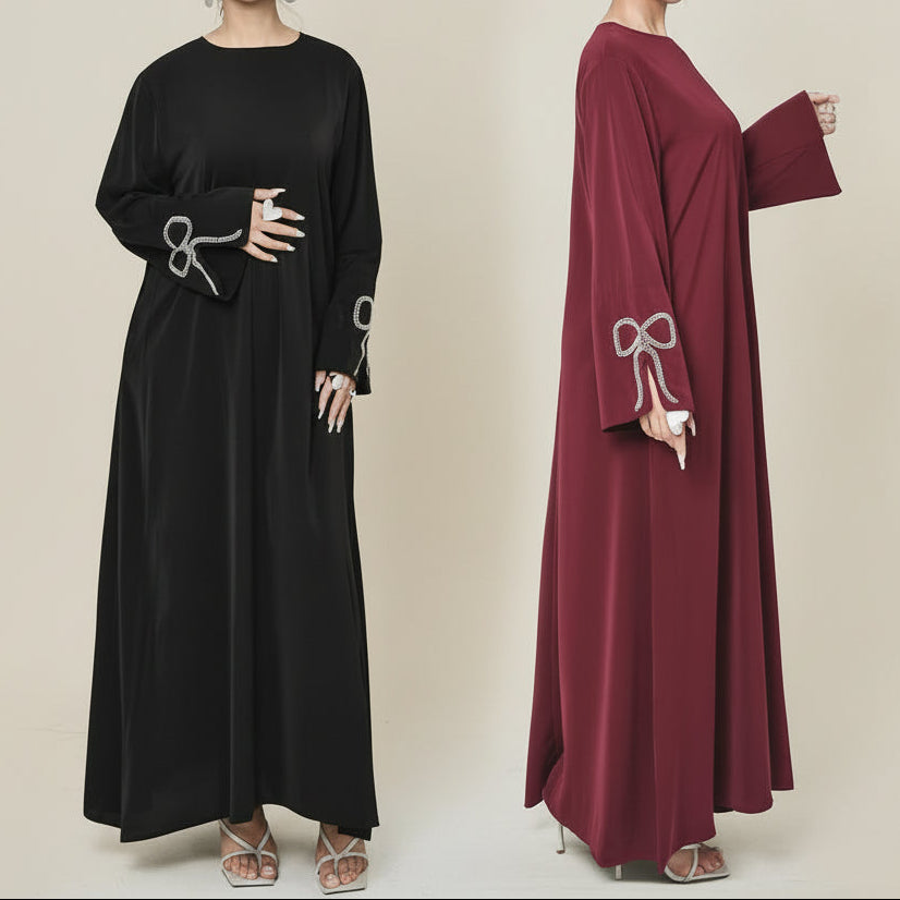 Yara Nida Bow-Sleeve Abaya Maxi Dress