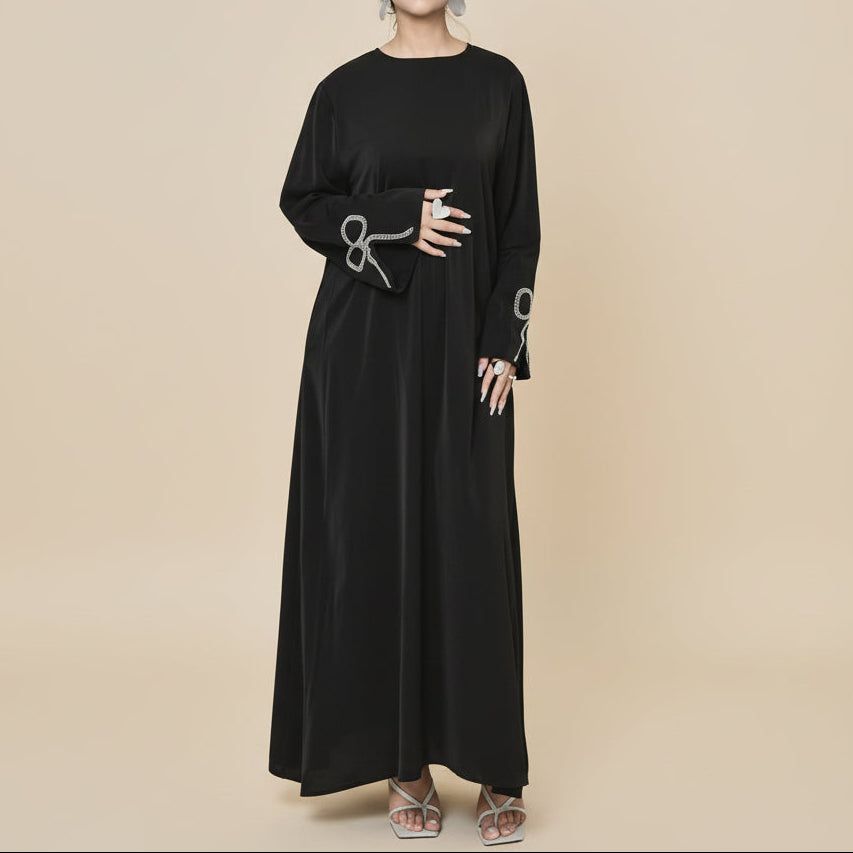 abaya maxi dress Two Piece Open Abaya with Slip Black