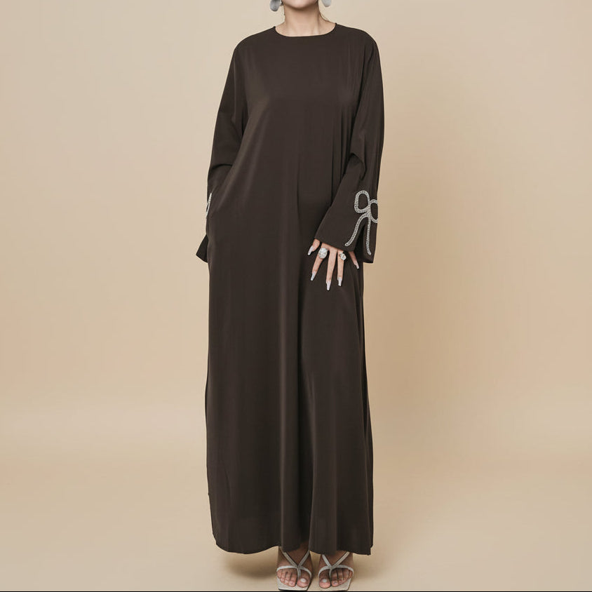 Yara Nida Bow-Sleeve Abaya Maxi Dress
