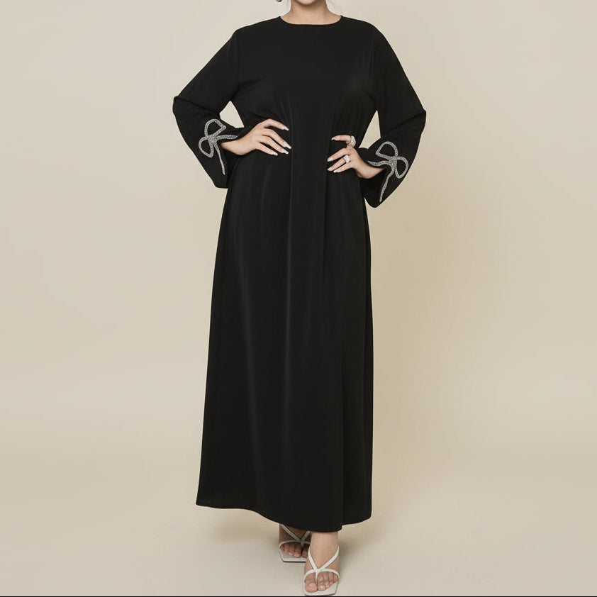 Yara Nida Bow-Sleeve Abaya Maxi Dress