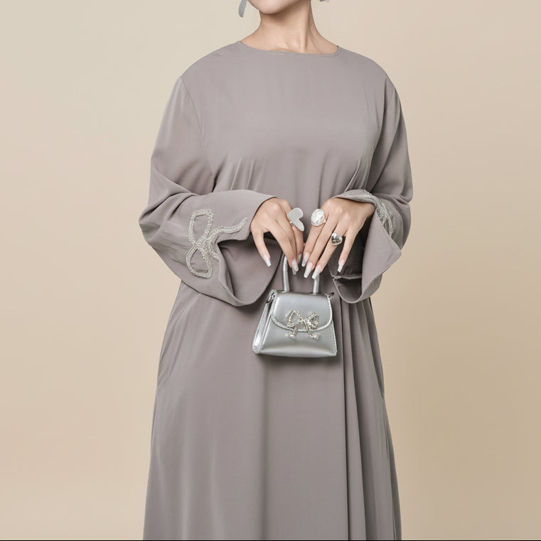 Yara Nida Bow-Sleeve Abaya Maxi Dress
