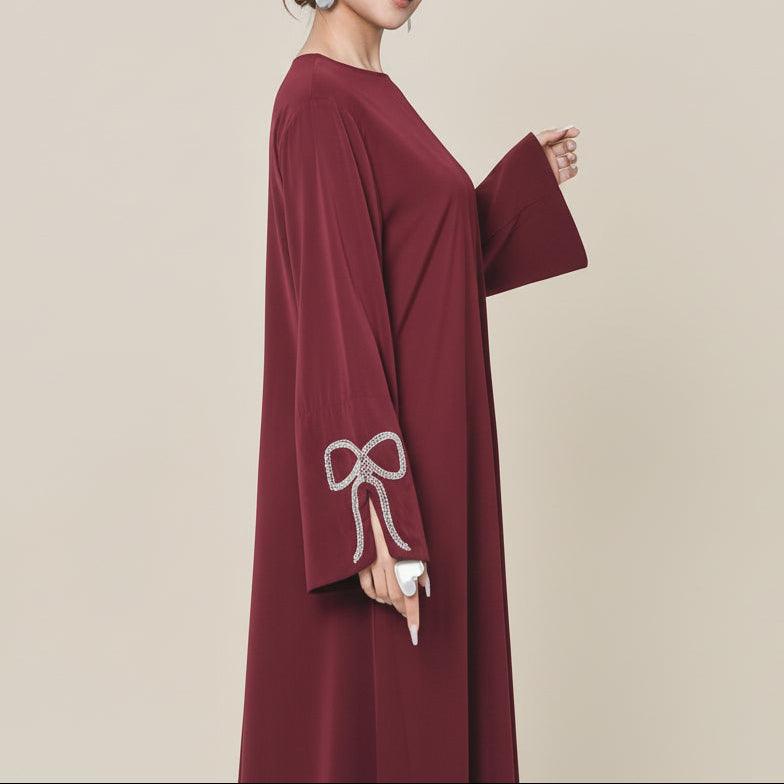 Yara Nida Bow-Sleeve Abaya Maxi Dress
