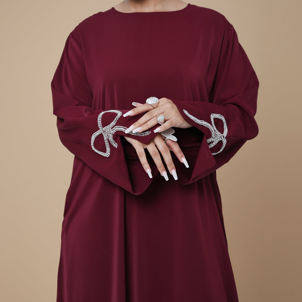 Yara Nida Bow-Sleeve Abaya Maxi Dress