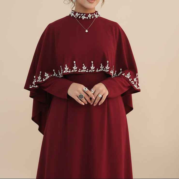 Zafiya Beaded Cape Modest Maxi Dress