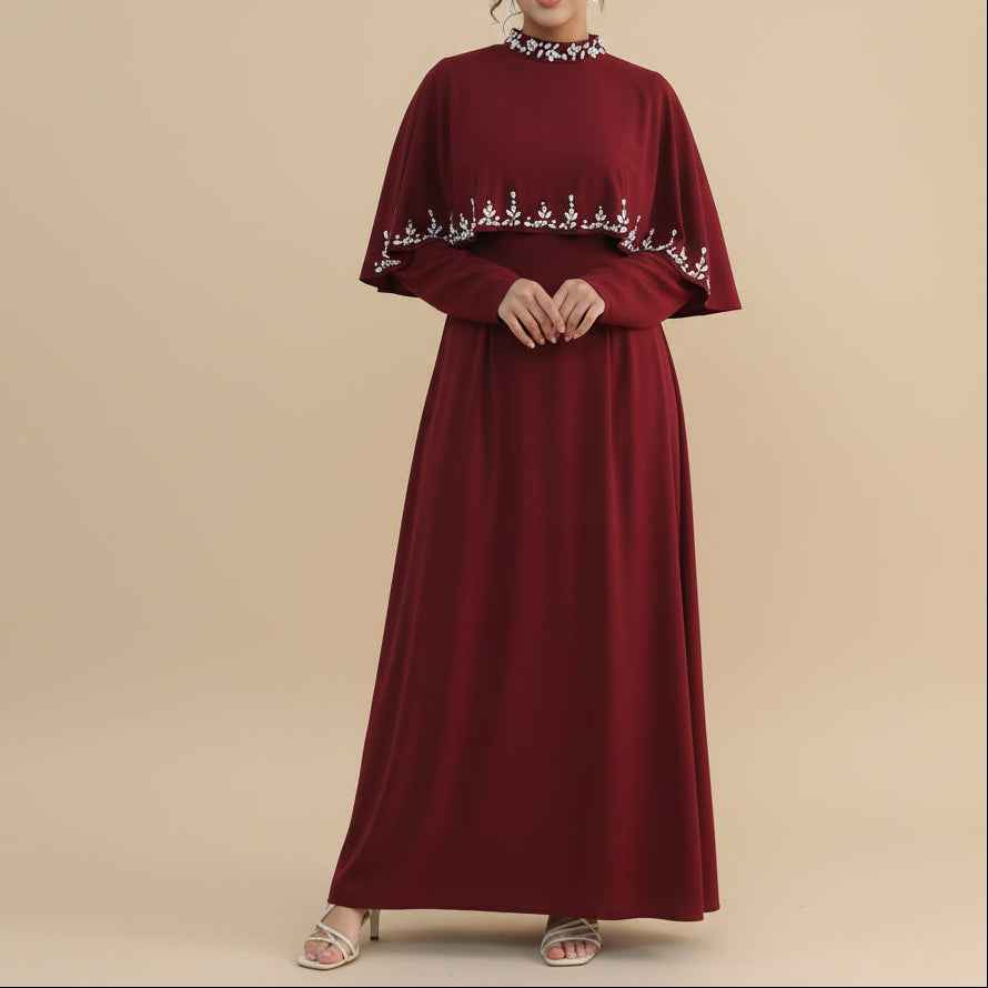 Zafiya Beaded Cape Modest Maxi Dress
