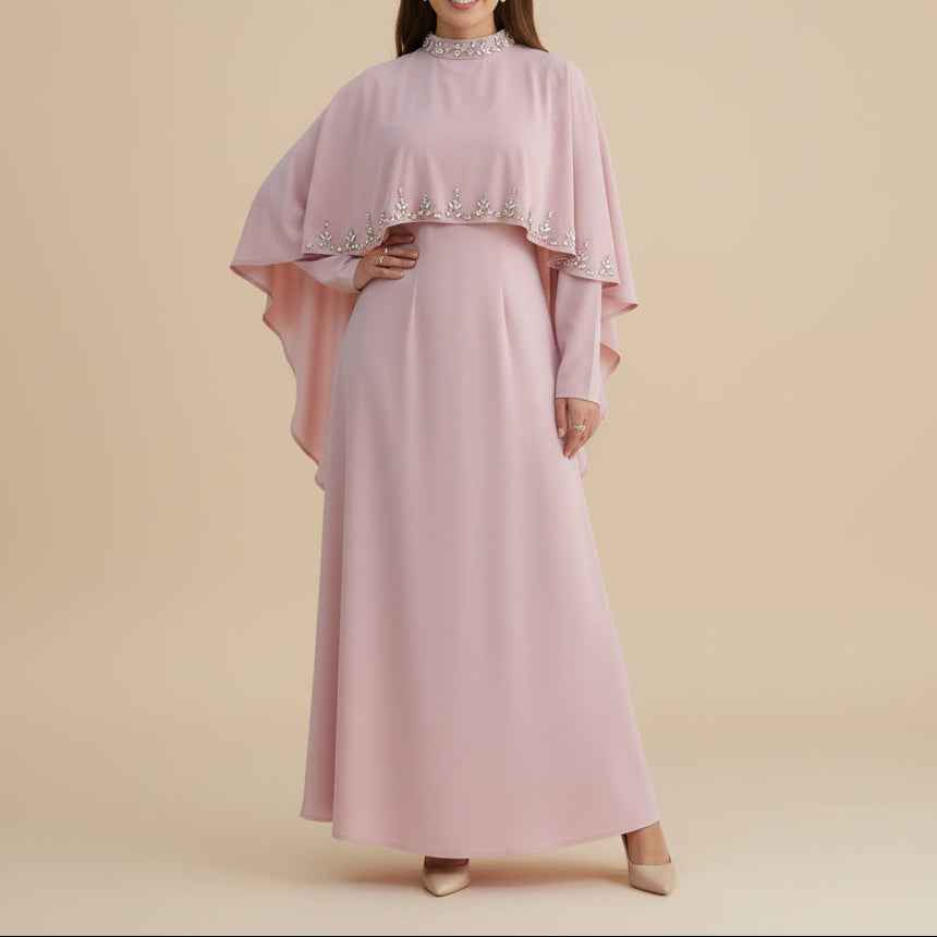 Zafiya Beaded Cape Modest Maxi Dress
