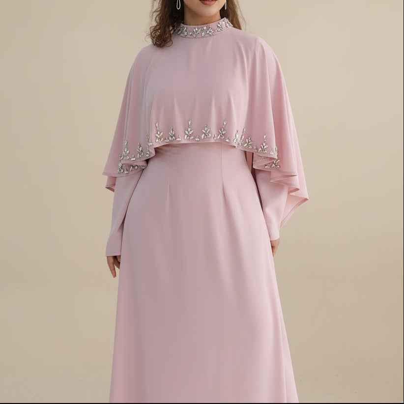 Zafiya Beaded Cape Modest Maxi Dress