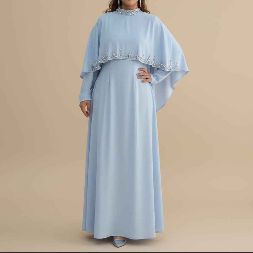 Zafiya Beaded Cape Modest Maxi Dress