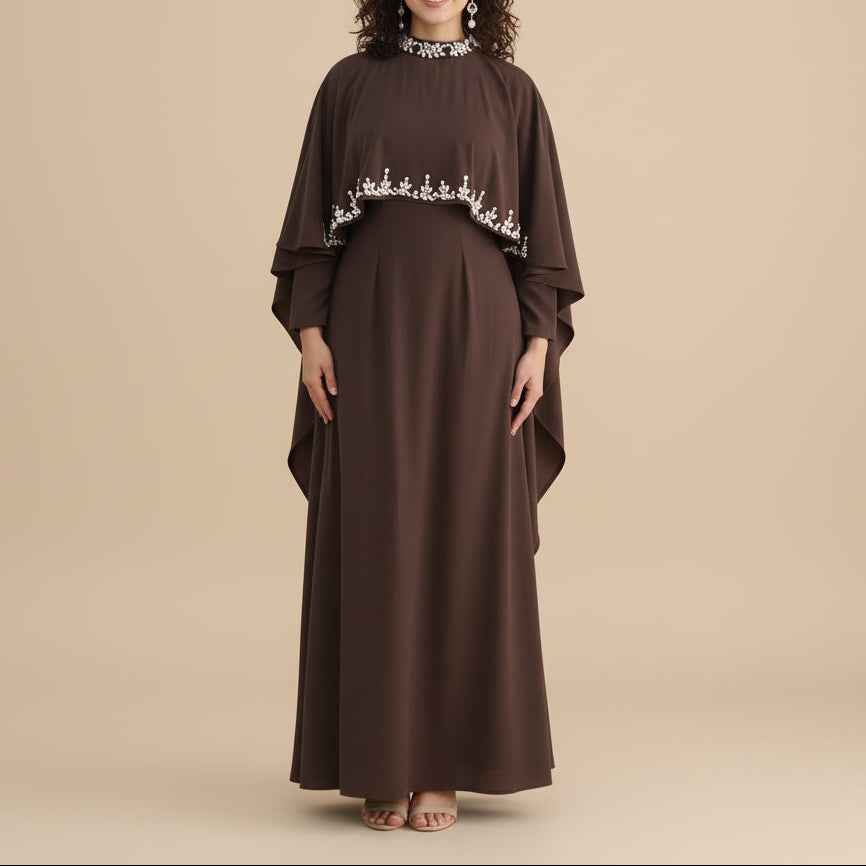Zafiya Beaded Cape Modest Maxi Dress