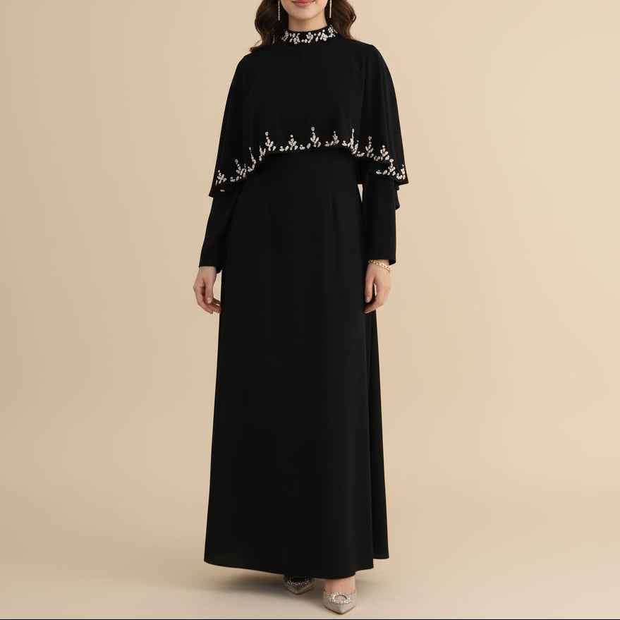 Zafiya Beaded Cape Modest Maxi Dress