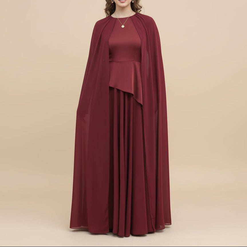 chiffon cape maxi dress Luxury Black Cape Evening Gown
