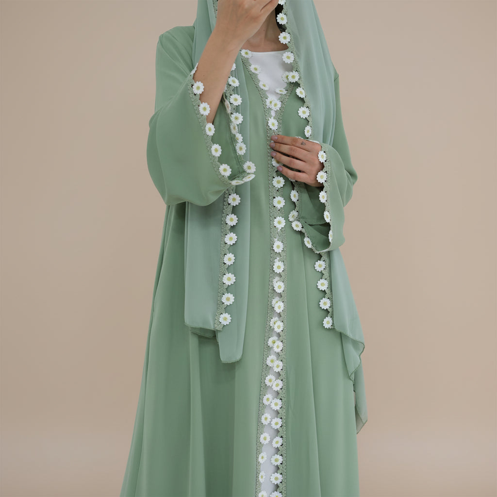 Zaylina Mint Green Nida Abaya & Hijab Set - Try Modest Limited 