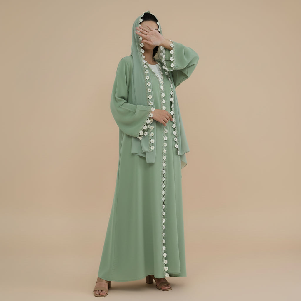 Zaylina Mint Green Nida Abaya & Hijab Set - Try Modest Limited 