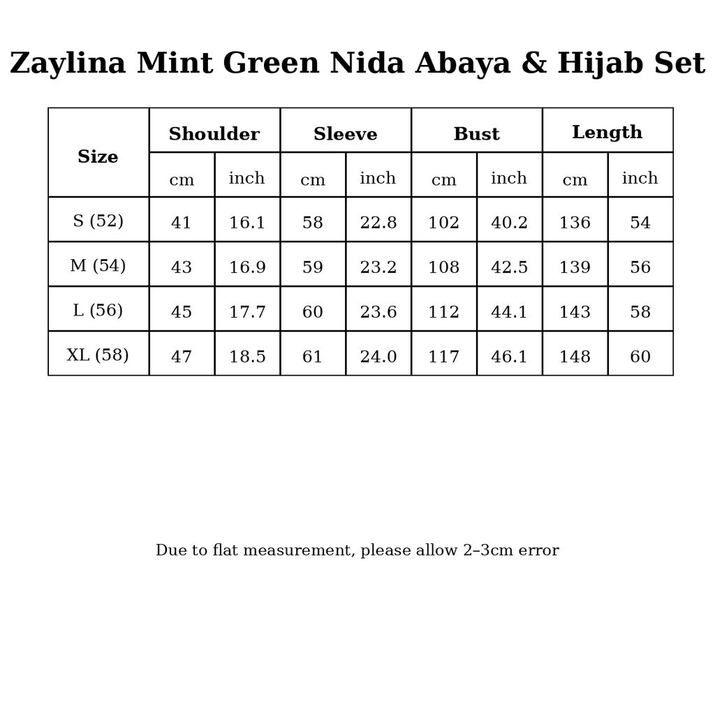 Zaylina Mint Green Nida Abaya & Hijab Set - Try Modest Limited 