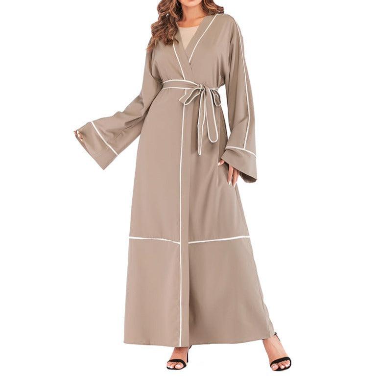 Contrast Striped Cardigan Muslim Robe - Try Modest Limited 