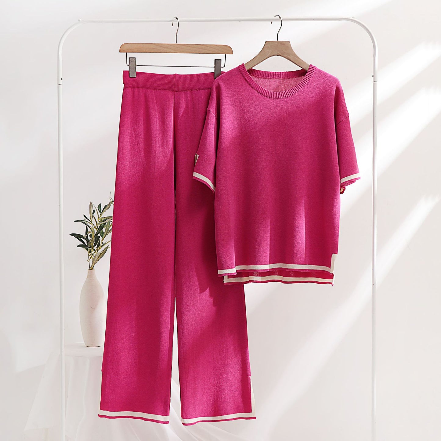 Classic Style Ice Silk Knitting Suit Two-piece Set