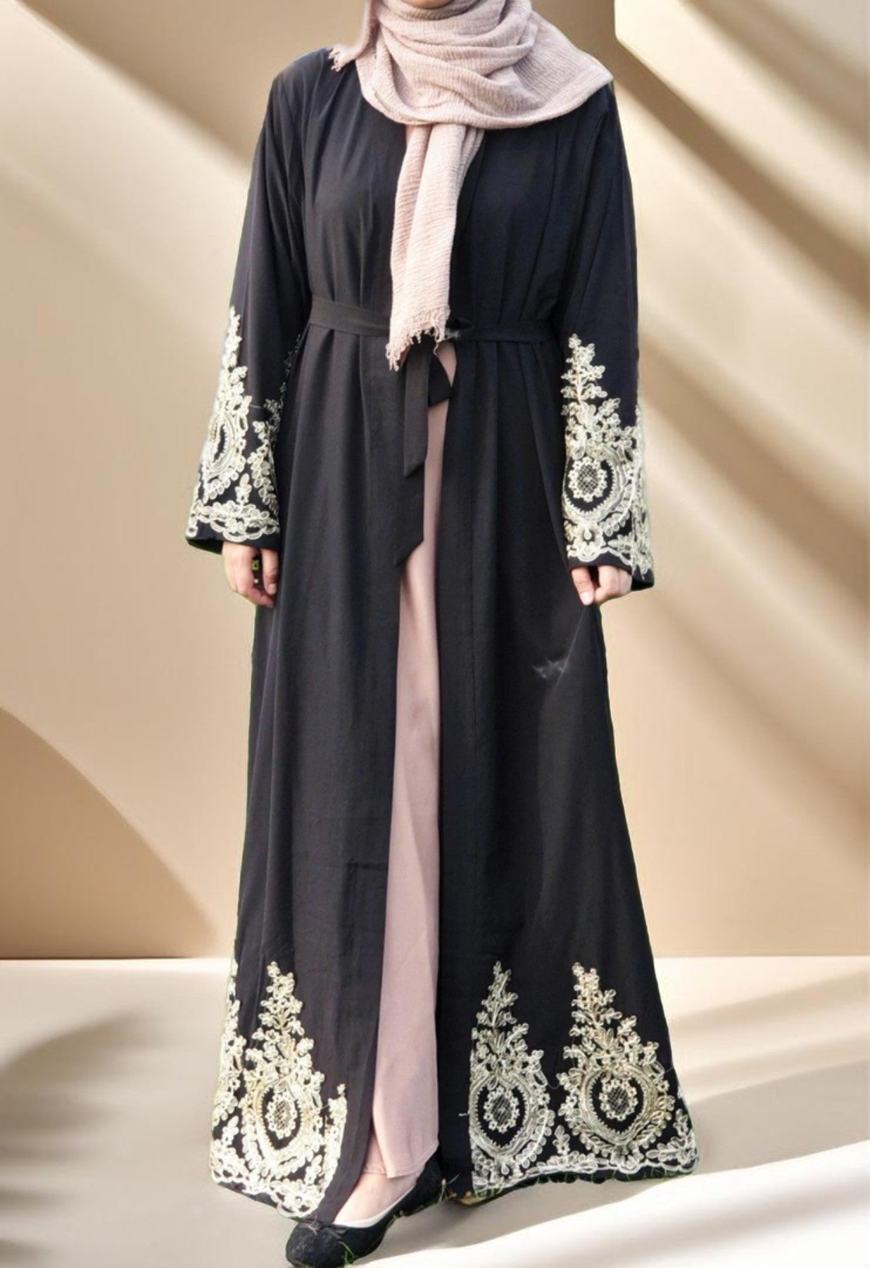 Gold lace ramadan abaya - Try Modest Limited 