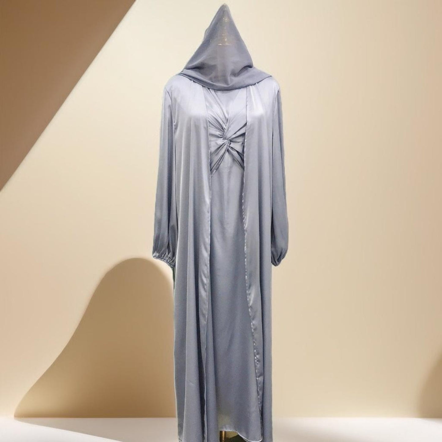 Grey luxury 2 piece abaya dress - Try Modest Limited 