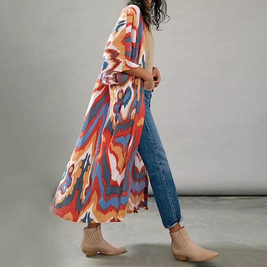 Mid length printed beach kimono - Try Modest Limited 