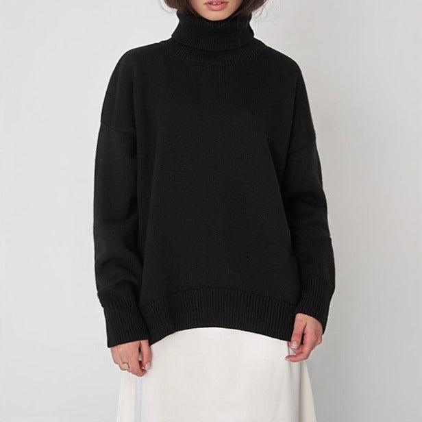 Solid Color Turtleneck Loose Pullover Women's Sweater - Try Modest Limited 