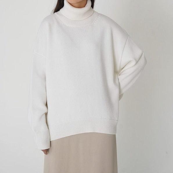 Solid Color Turtleneck Loose Pullover Women's Sweater - Try Modest Limited 