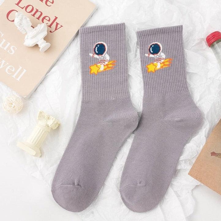 Winter Embroidered Astronaut Medium Tube Socks - Try Modest Limited 