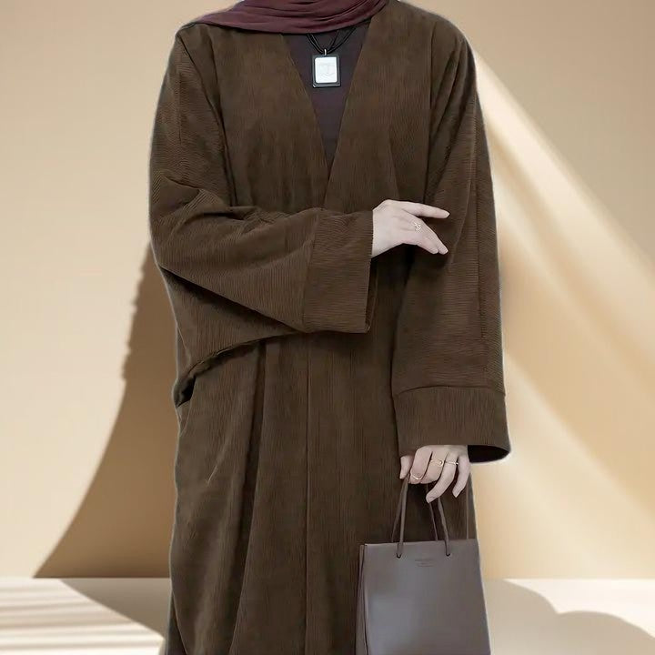 Open Front Corduroy Throw Over Abaya - Try Modest Limited 