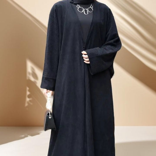Open Front Corduroy Throw Over Abaya - Try Modest Limited 