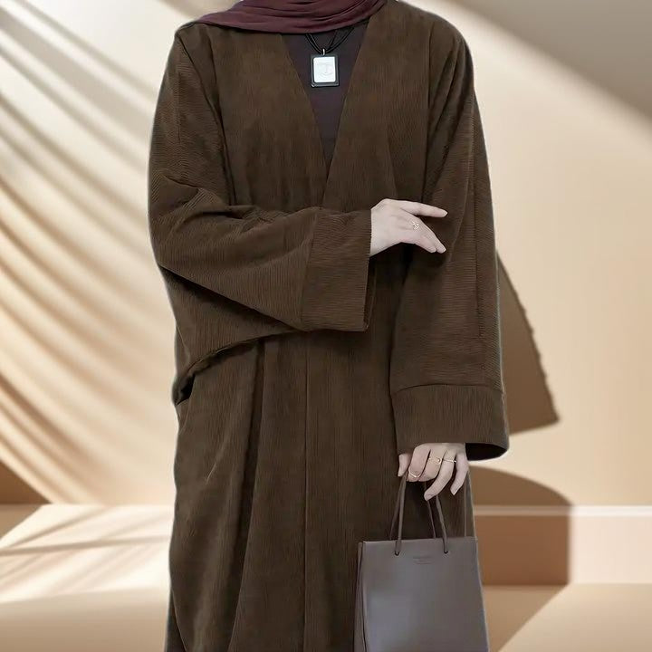 Open Front Corduroy Throw Over Abaya - Try Modest Limited 