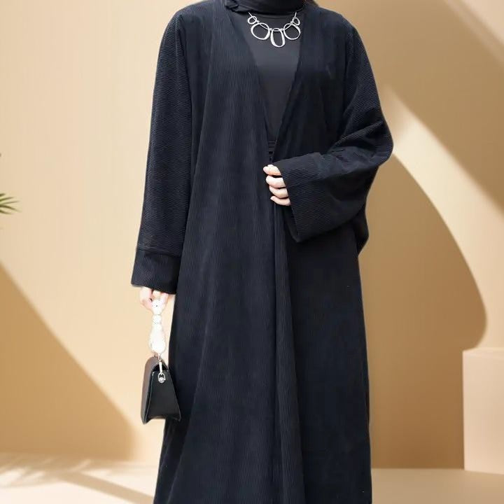 Open Front Corduroy Throw Over Abaya - Try Modest Limited 