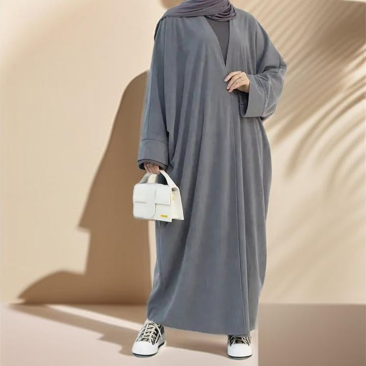 Open Front Corduroy Throw Over Abaya - Try Modest Limited 