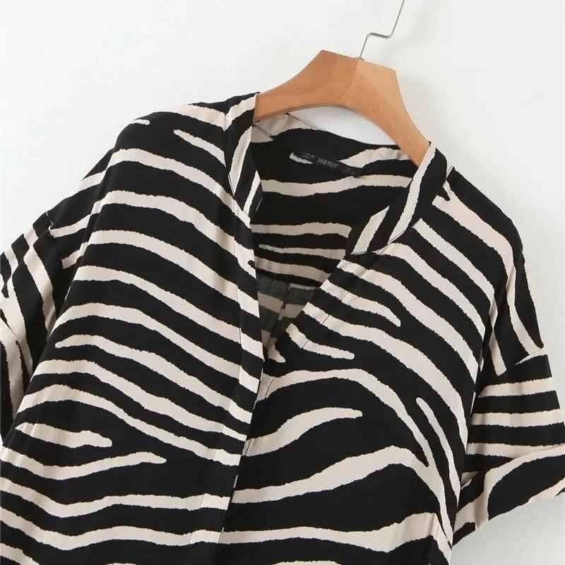 Beautiful V Neck black and white striped dress - Try Modest Limited