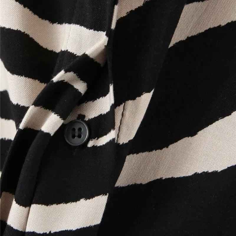 Beautiful V Neck black and white striped dress - Try Modest Limited