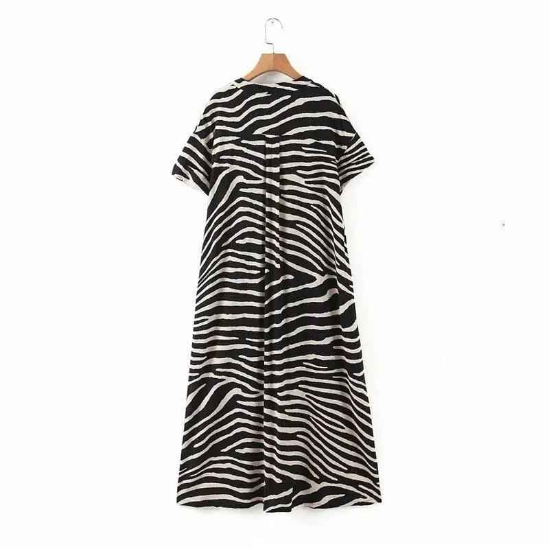 Beautiful V Neck black and white striped dress - Try Modest Limited