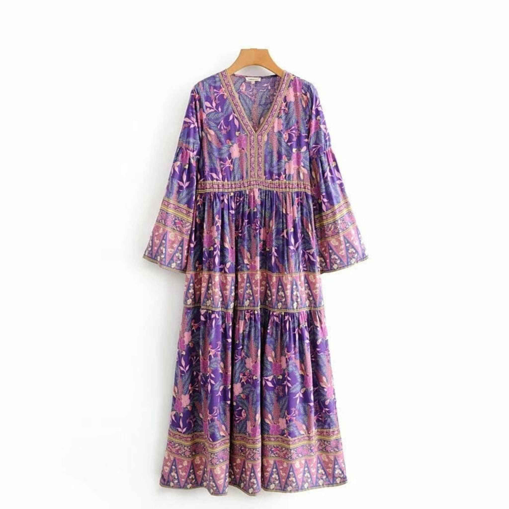 Best Casual Cute Purple flowers long Maxi dress - Try Modest Limited