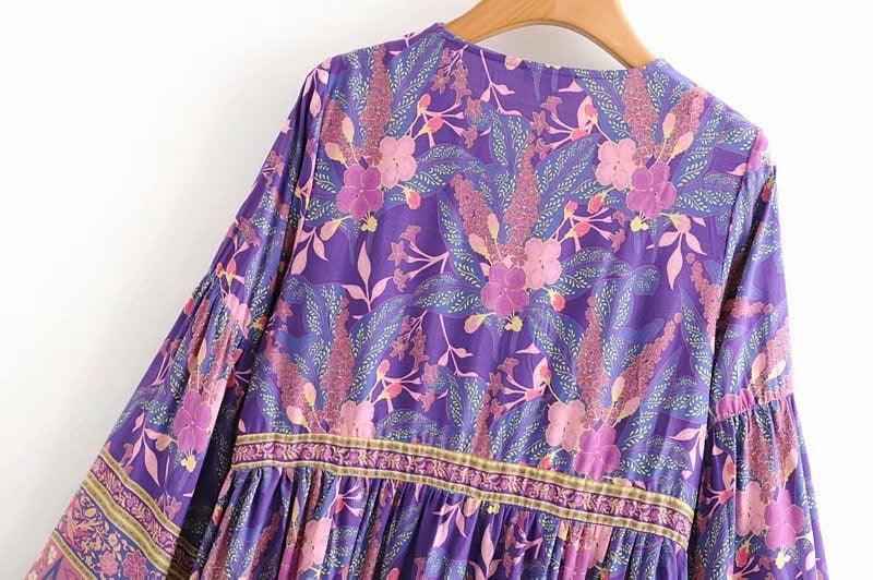 Best Casual Cute Purple flowers long Maxi dress - Try Modest Limited