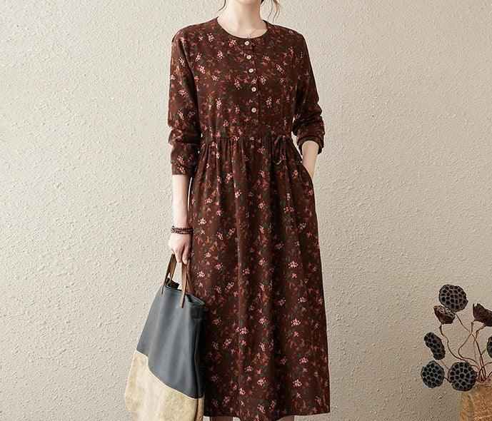 Best Printed A-LINE floral full-sleeve dress for Women - Try Modest Limited