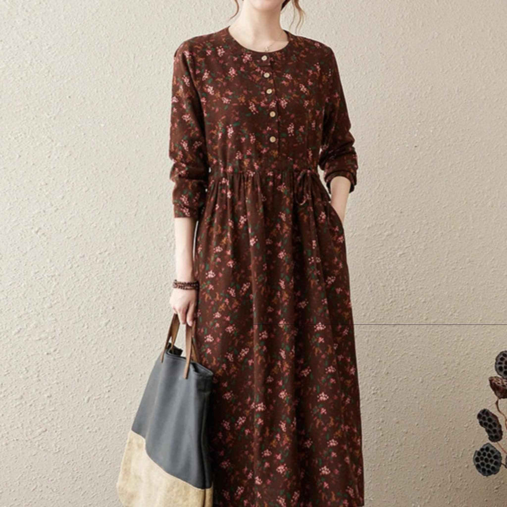 Best Printed A-LINE floral full-sleeve dress for Women - Try Modest Limited