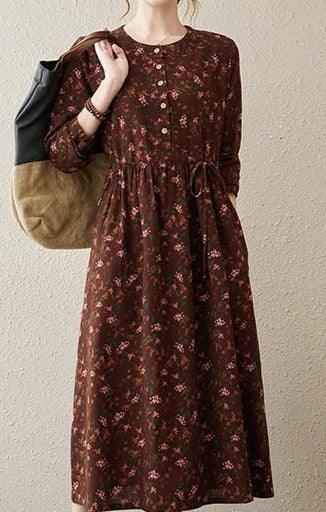 Best Printed A-LINE floral full-sleeve dress for Women - Try Modest Limited