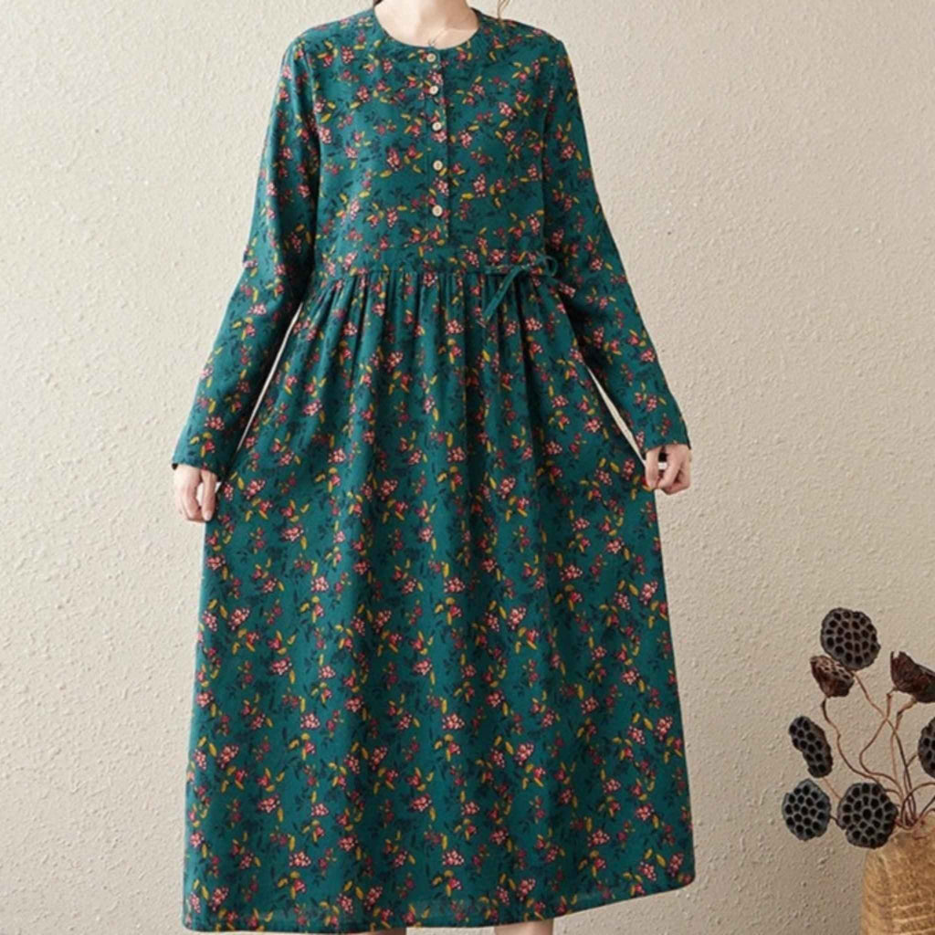 Best Printed A-LINE floral full-sleeve dress for Women - Try Modest Limited