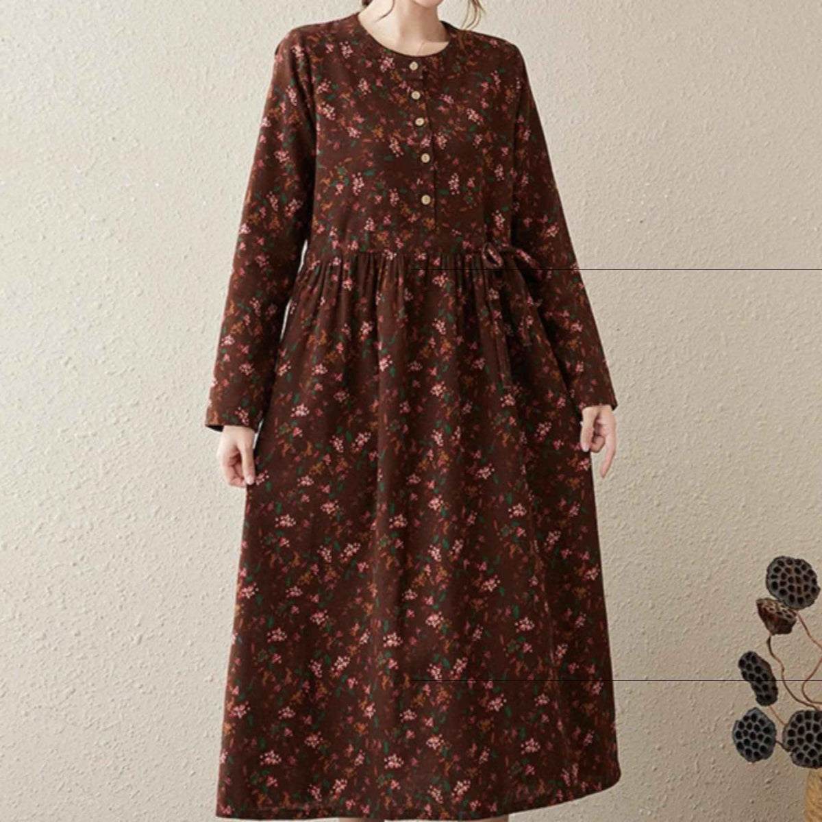 Best Printed A-LINE floral full-sleeve dress for Women - Try Modest Limited