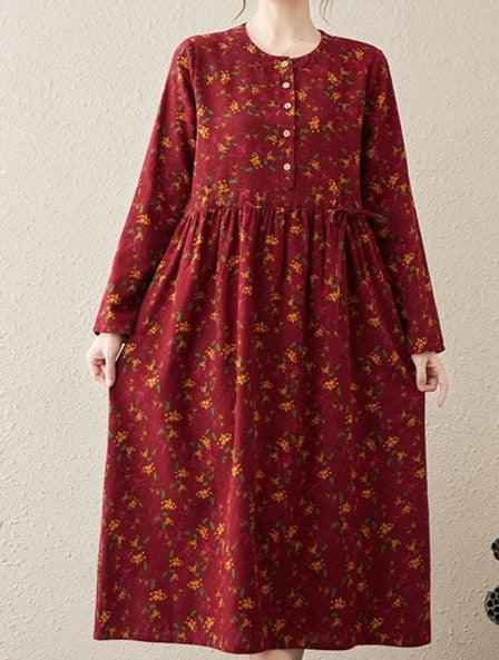Best Printed A-LINE floral full-sleeve dress for Women - Try Modest Limited
