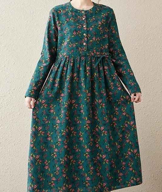 Best Printed A-LINE floral full-sleeve dress for Women - Try Modest Limited