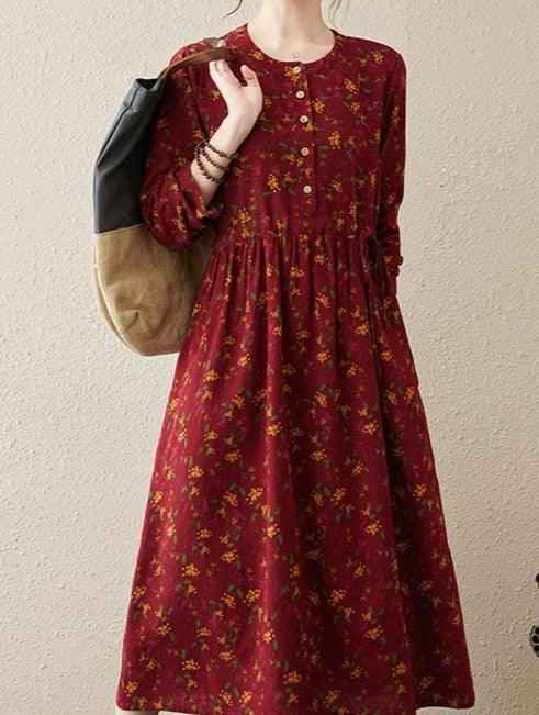 Best Printed A-LINE floral full-sleeve dress for Women - Try Modest Limited