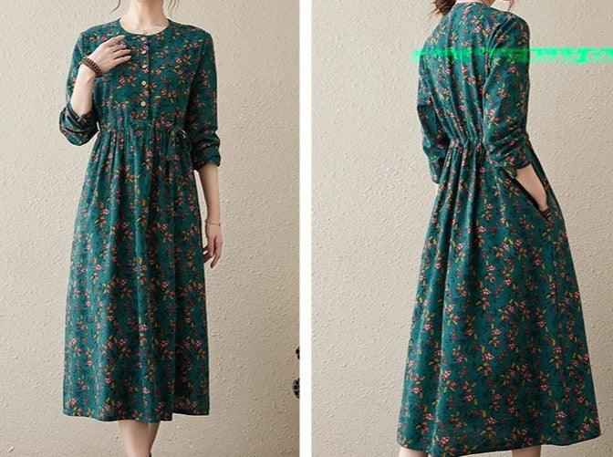 Best Printed A-LINE floral full-sleeve dress for Women - Try Modest Limited