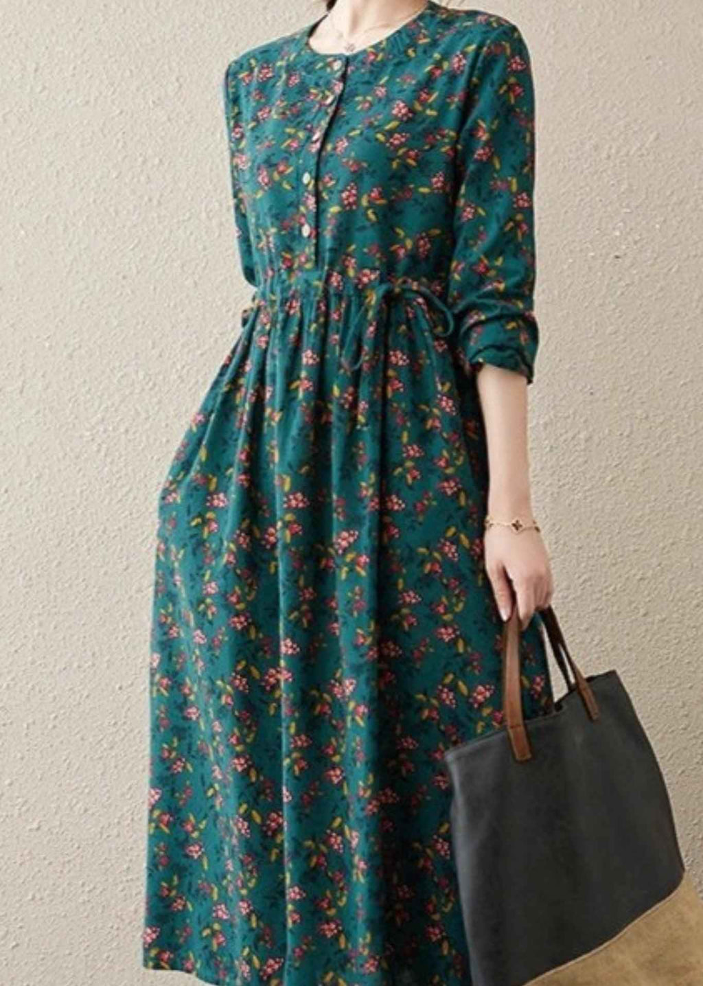 Best Printed A-LINE floral full-sleeve dress for Women - Try Modest Limited