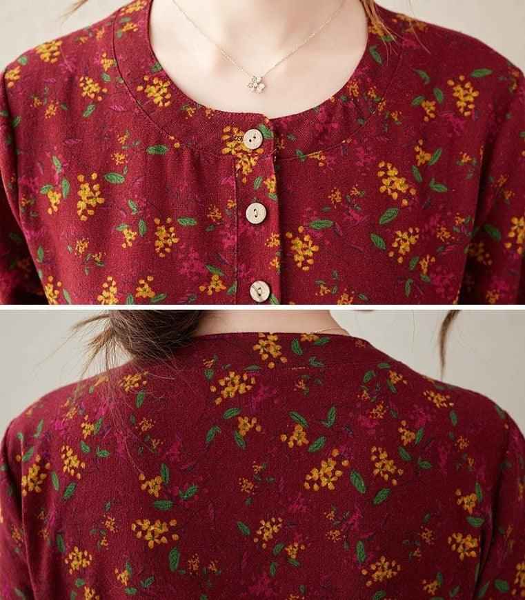 Best Printed A-LINE floral full-sleeve dress for Women - Try Modest Limited