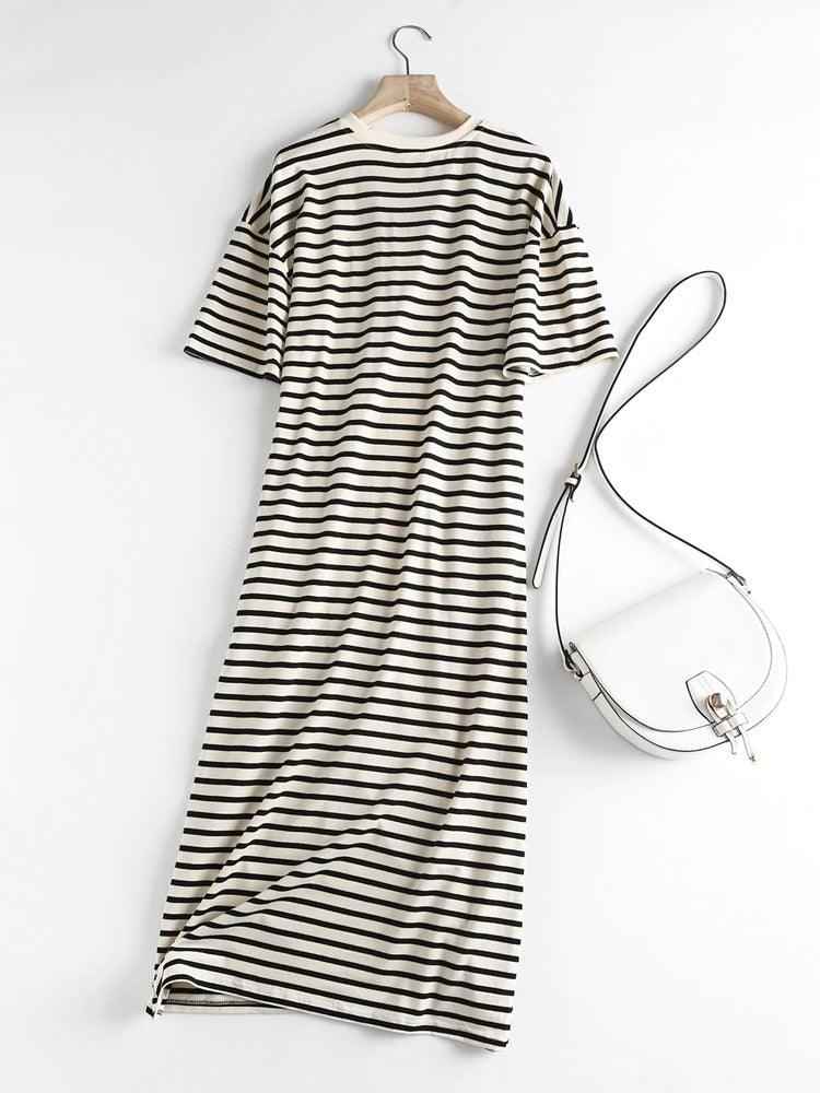 Black and white striped dress with pockets - Try Modest Limited