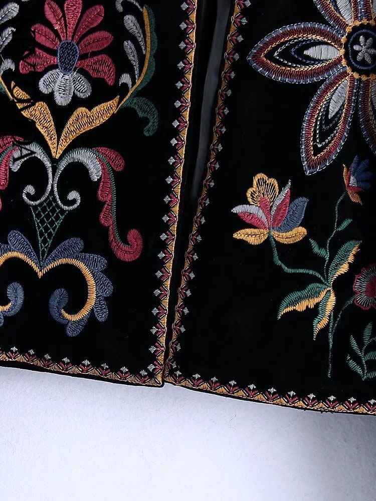 Black velvet embroidered blazer for women-Vintage style - Try Modest Limited